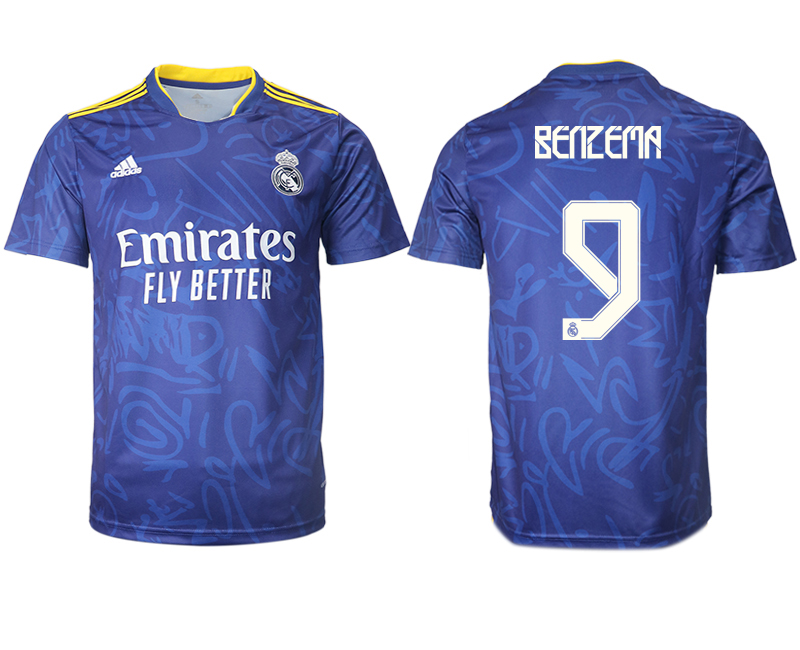 Men 2021-2022 Club Real Madrid away aaa version blue #9 Soccer Jersey->customized soccer jersey->Custom Jersey